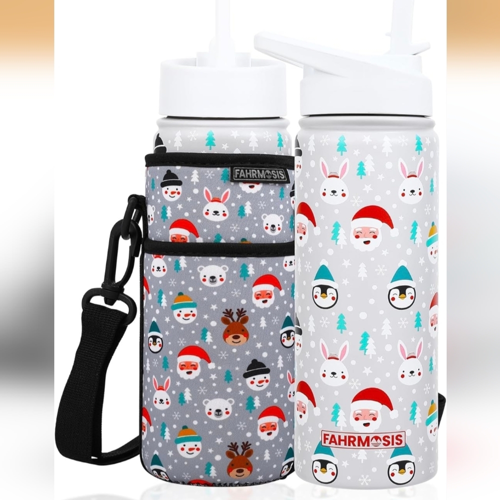 18 OZ Kids Water Bottle with Carrier Bag & Strap Leak Proof Metal
